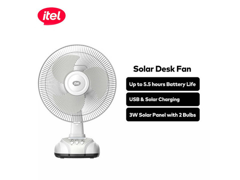 itel Rechargable Solar Desk Fan with 2 Bulbs-Otan Ayegbaju, Osun State - 1/3